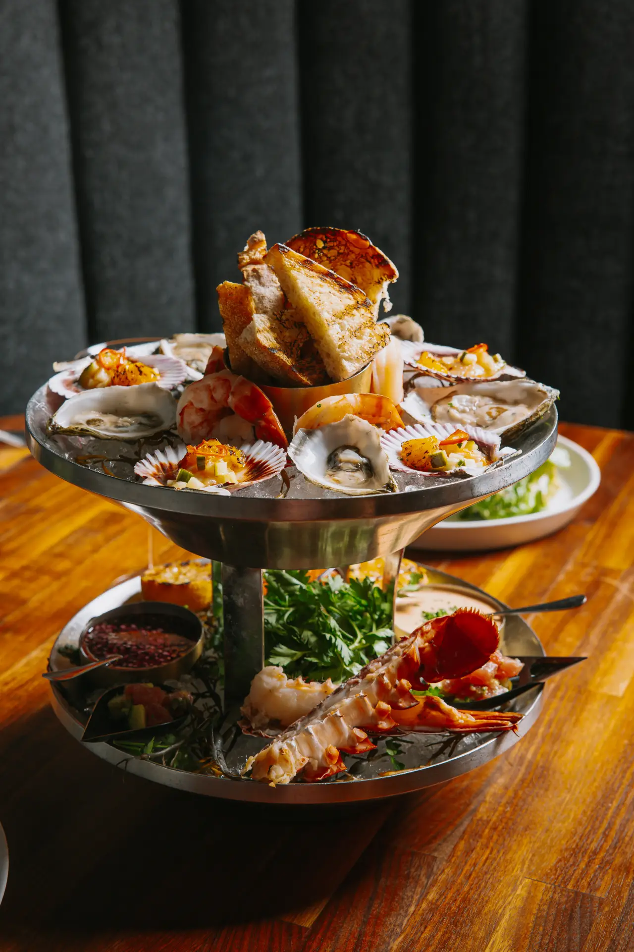 A seafood tower on ice